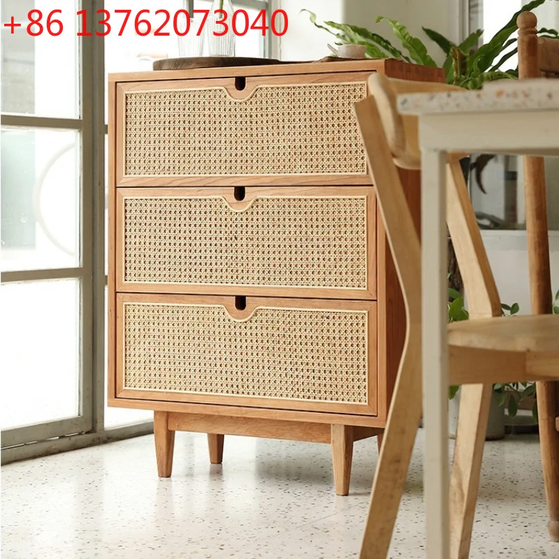 

Nordic Rattan Living Room Cabinet Solid Wood Chest Japanese Living Room Cabinet Drawer Porch Home Furniture