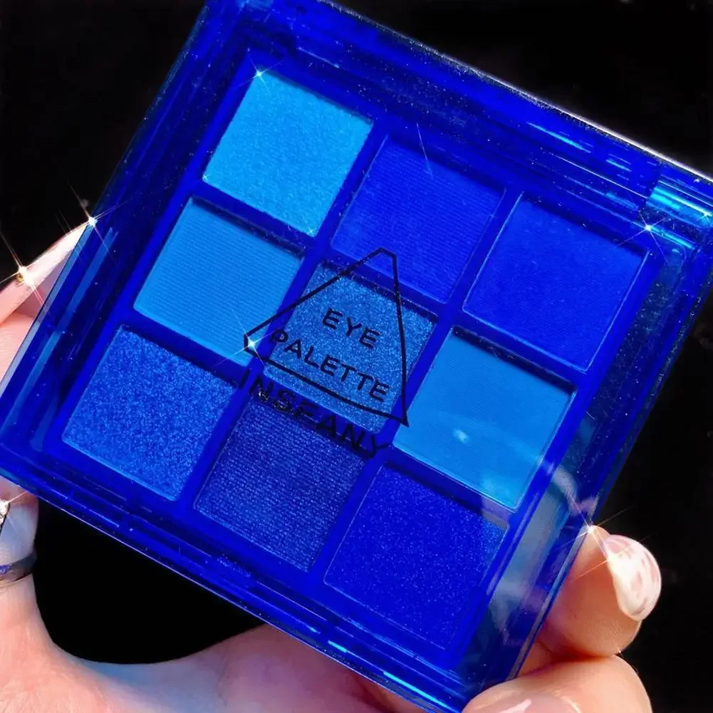 新 9 色ベビーブルーアイシャドウメイクアップパレットマットブルーネオンパレットアイシャインパレットシャドウダイヤモンドシマーアイシャドウ