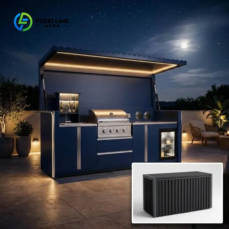 Customized Modern Modular Outdoor Folding Kitchen Cabinet Stainless Steel BBQ Island Weatherproof Garden Courtyard
