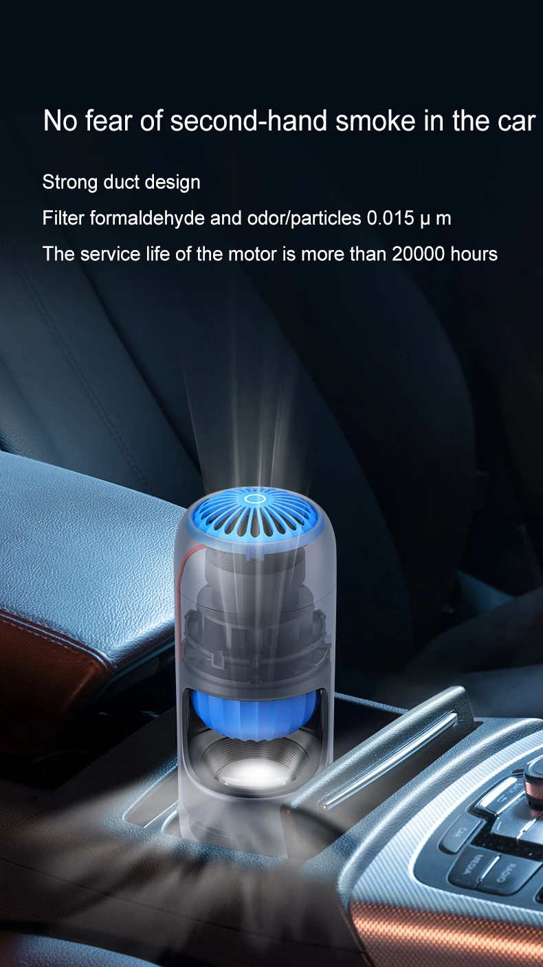 Car Air Purifier with Odor & Smoke Removal PM2.5 Filter Portable Air Cleaner for Vehicle Home Use Electrical Appliances Gift - Image 3