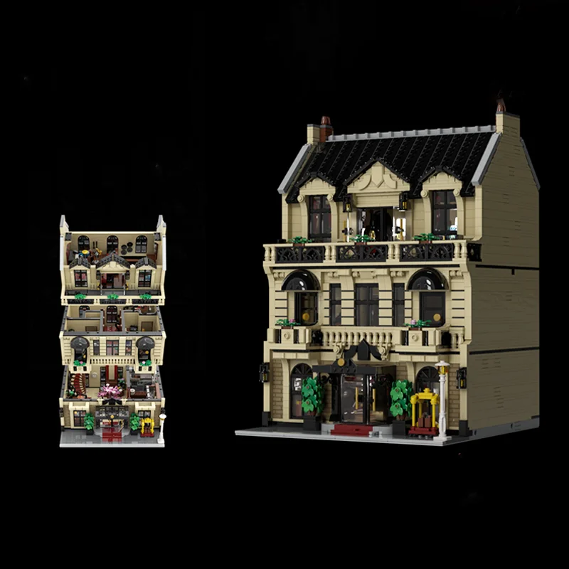 5454pcs MOC 모듈 형 호텔 도시 건축 다층 로비 객실 DIY 모델 빌딩 블록 선물