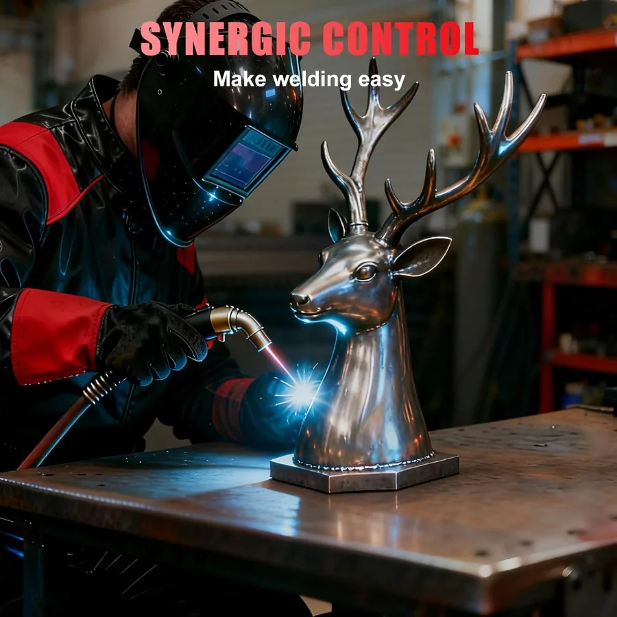 Portable 110V 140Amp MIG Welder with Digital Display and Synergy IGBT Inverter for Flux Core Stick and Lift TIG Welding 3-in-1