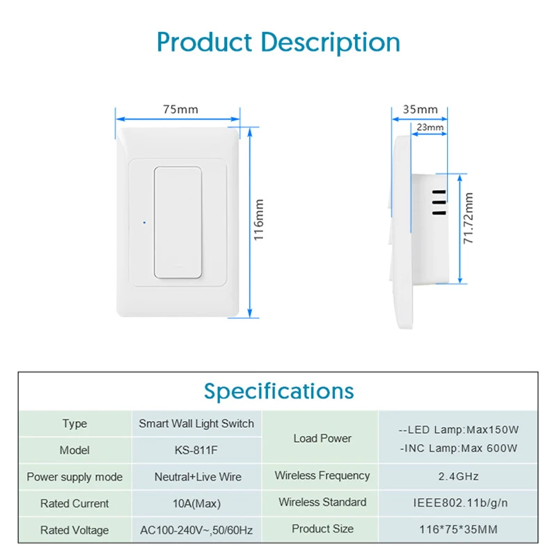 3 Way Tuya WiFi Smart Light Switch AU KR Smart Button Wireless Wall Switches Neutral Wire Required Voice via Alexa Google Home