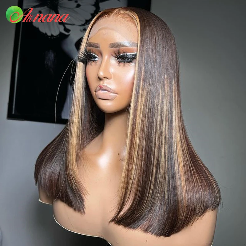 5x5 Lace Closure Wig Highlights Blonde Brown Straight Transparent Lace Frontal Wigs Pre-Plucked 13x6 Lace Frontal Human Hair Wig