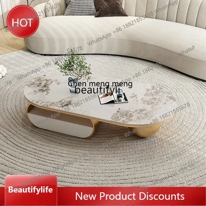 

xxzq Living Room Coffee Table Household Small Apartment Modern Marble Stone Plate Light Luxury Creative Table