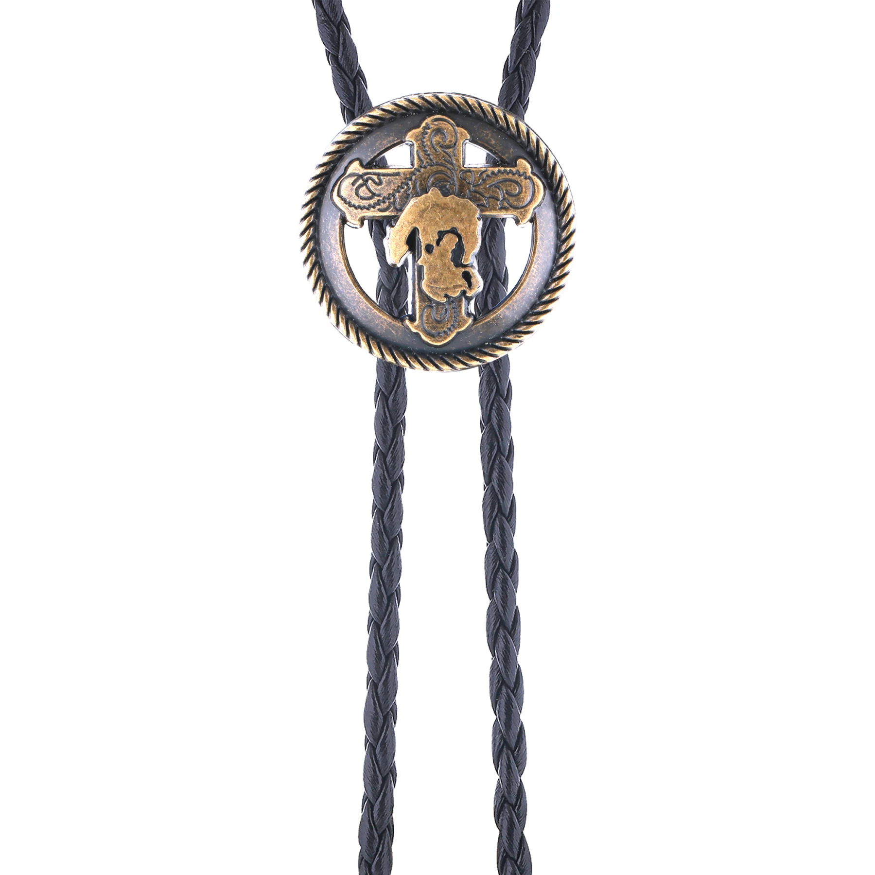 New cross-shaped round bolo tie for western jeans