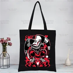 Bolso de mano de lona de dibujos animados Helluva Boss, bolso de tela reutilizable para mamá, bolsos de hombro, bolsos de Compras de moda Harajuku, bolsos negros