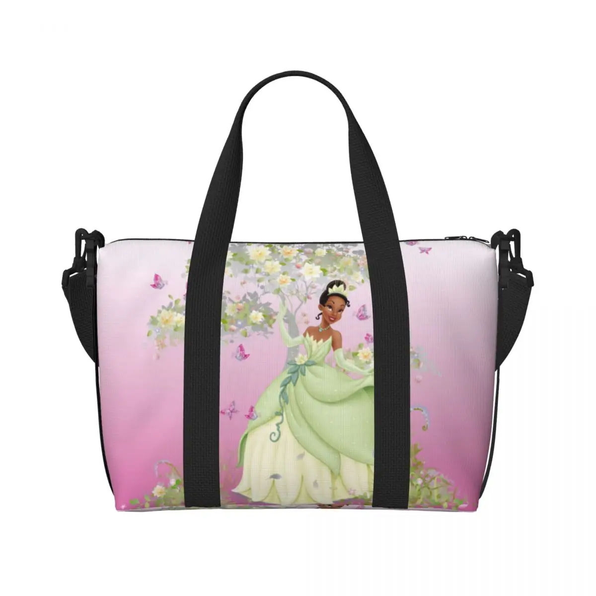 Custom The Princess Cartoon And The Frog Groceries Shopping Tote Bag Women Large Capacity Beach Gym Travel Bags