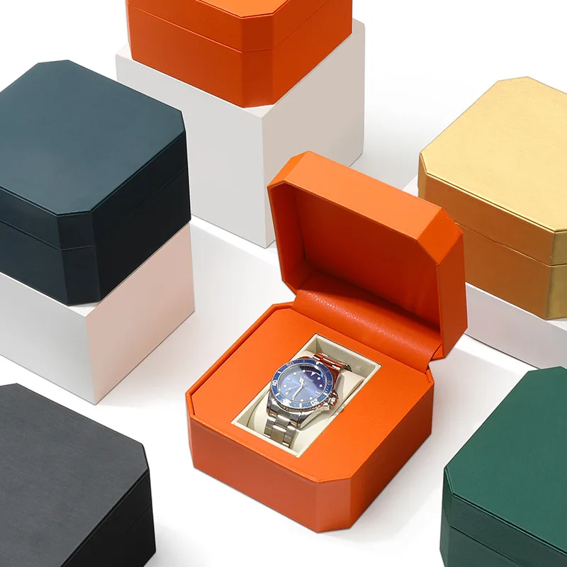 Clamshell Watch Box Holder, Octagonal PU Watch Packaging Box, Premium Flip Storage Case For Wristwatches Wholesale Retail Use