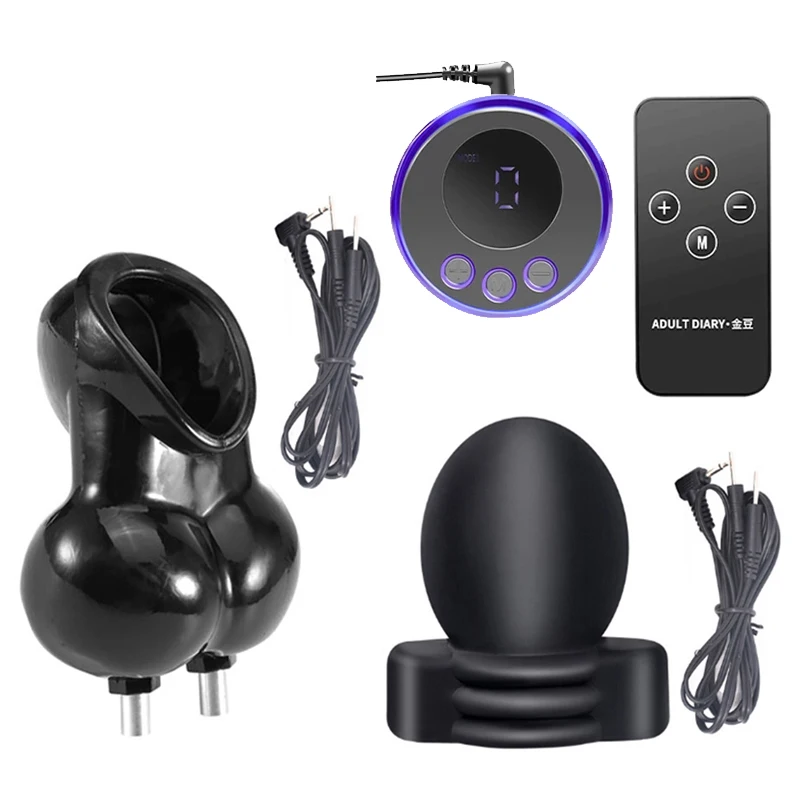 Men's Electro Shock Glans Trainer Massage Cup Penis Stimulator BDSM Bondage Delay Training Masturbator with Cock & Scrotum Sleev