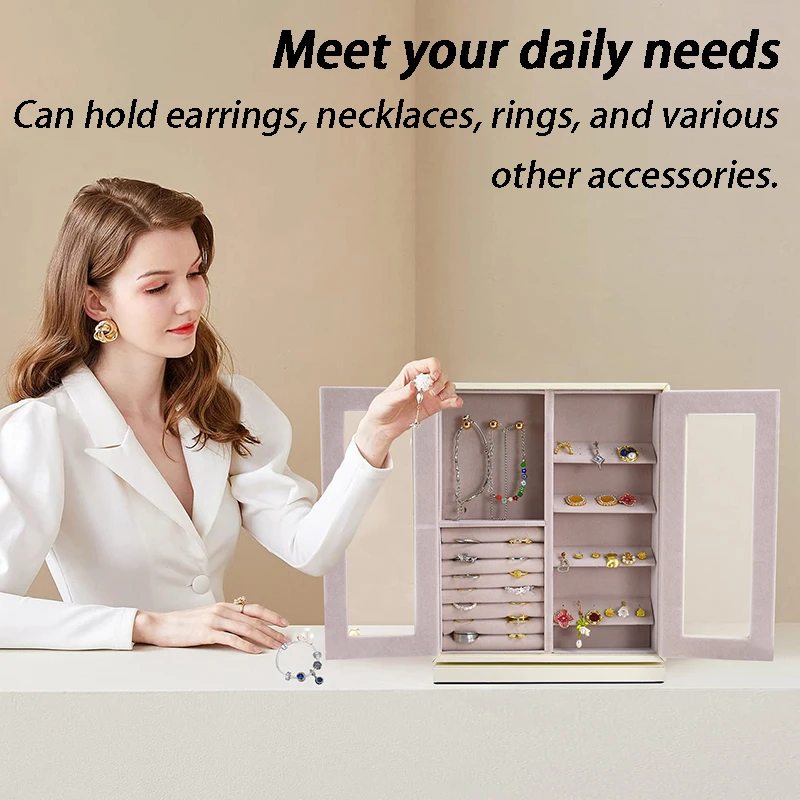 Large Capacity Jewelry Box Multi-layer Ring Earring Storage Boxes Rotatable Jewelry Organizer Box Women's Necklace Display Boxes