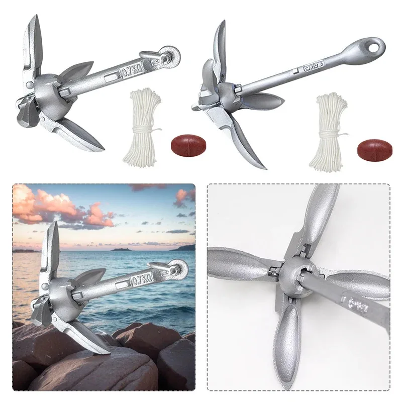 Ancla plegable para Kayak, ancla de Grapnel de 0,7/1,5 KG con cuerda marina de 65 pies y boya para canoas de pesca en Kayak, tabla SUP de Jet Ski