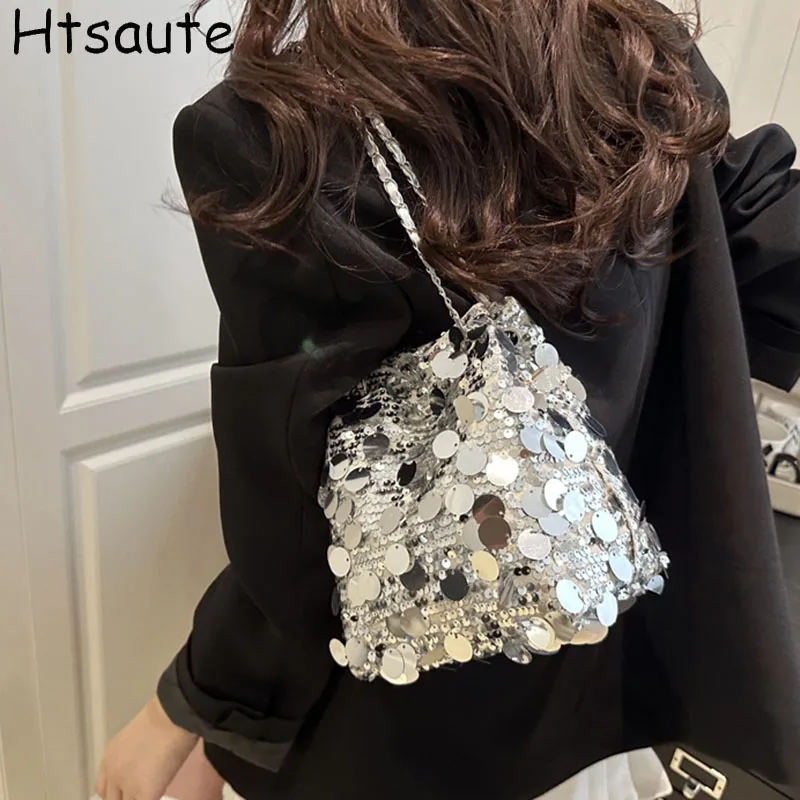 

High-end sequins Women Mini Handbags High Quality Buckets Ladies Single Shoulder Crossbody Bags Trendy Shopping Bag Chain Totes