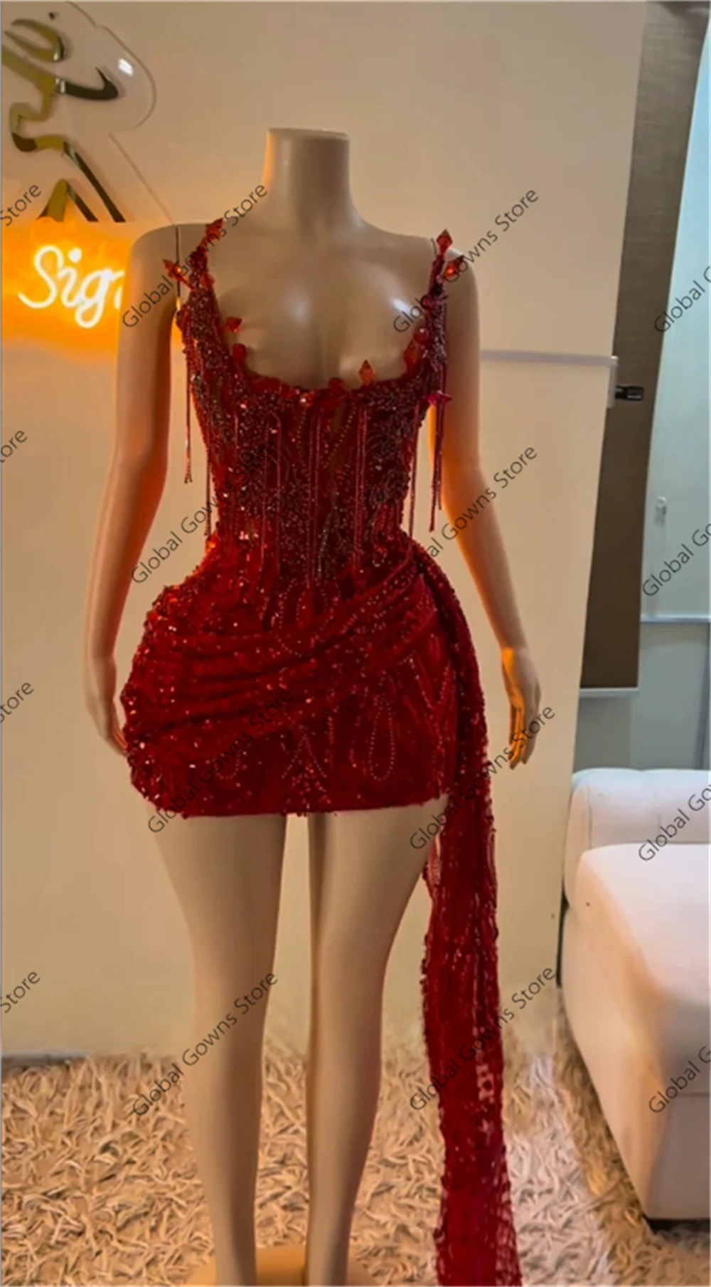 Sparkly Red Short Prom Dress Beads Crystals Diamonds Birthday Party Gown Cocktail Homecoming Dresses Blackgirls Customized