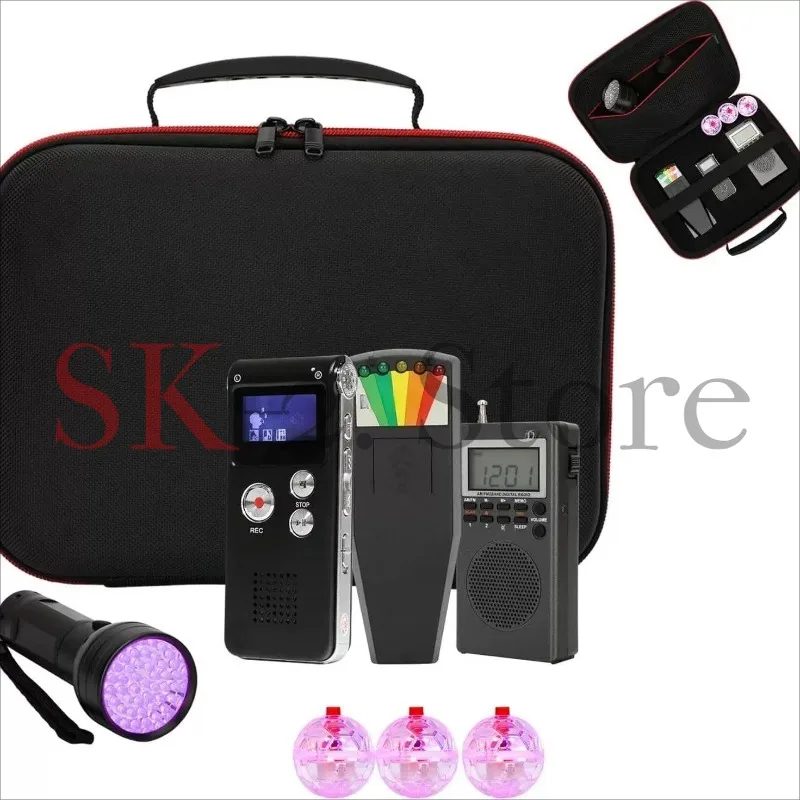 9-Piece ghost hunting equipment kit with electromotive force meter, ghost hunting research box, tape recorder, etc