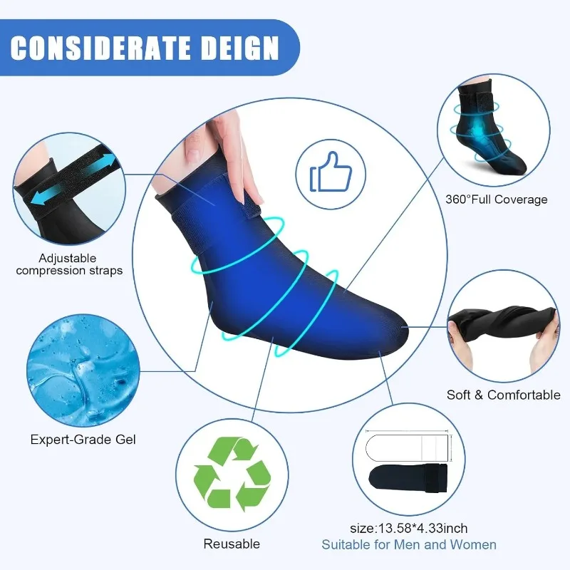 Neuer wiederverwendbarer Knöchel-Gel-Eisbeutel für Fersenschmerzen, Plantarfasziitis, heiße und kalte Kompressionssocken, flexible Kühlung, rutschfester Fußschutz