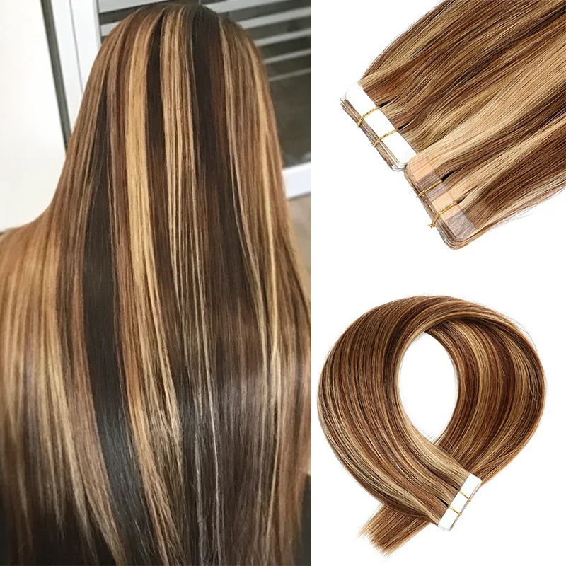 Human Remy Hair Tape In Extensions 20pcs 22inch Deep Wave #1B #8 More Volume & Length Daily Natural Wedding Wholesale