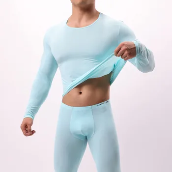 Men's Undershirt Sports Fitness Tops Long Sleeve Ice Silk Bottom Shirt Silky High Elastic Skinny Summer Pajamas Loungewear
