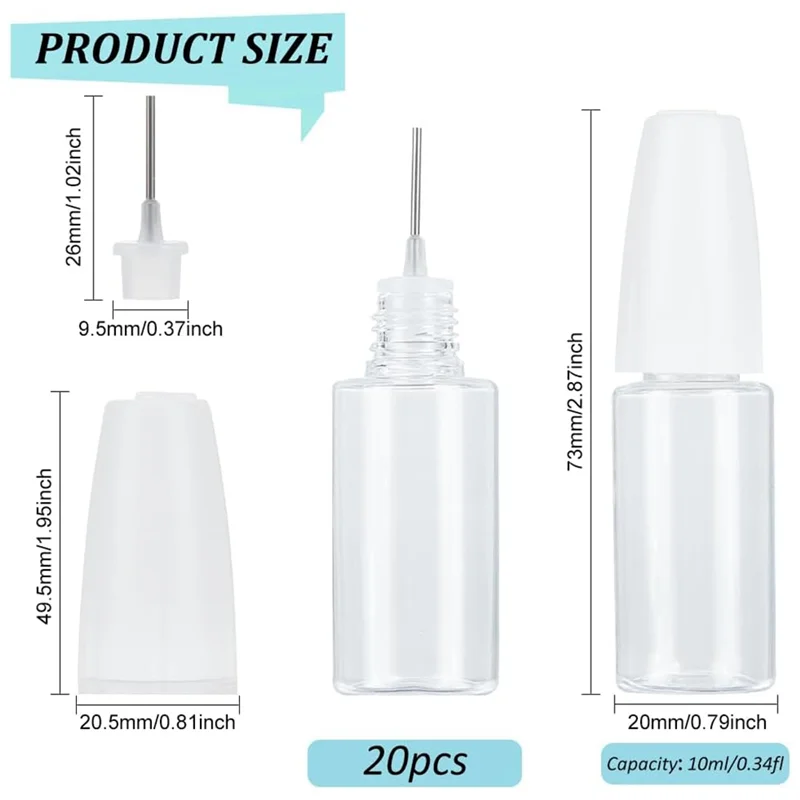B47B-20Pcs 정밀 팁 애플리케이터 병, 10Ml/0.34Oz 디스펜스 니들 병 강철 바늘이 있는 PET 빈 접착제 병 Durabl