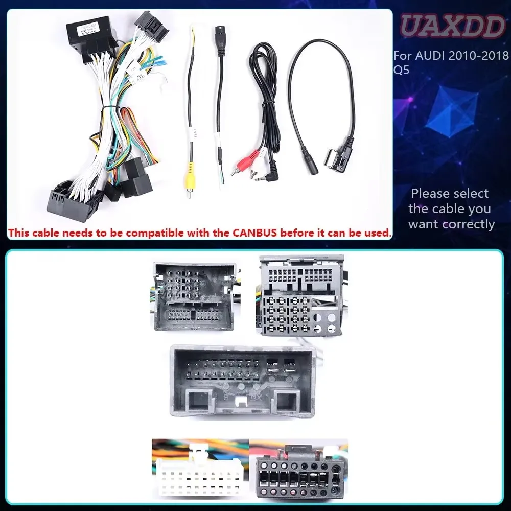 FOR AUDI 2004 A6 2002-2012 TT A3 A4 2010-2015 Q5 Q3 Q7 R8 2 Din Car Android MP5 Cable Harness Wire Interior Stereo Radio Adapter