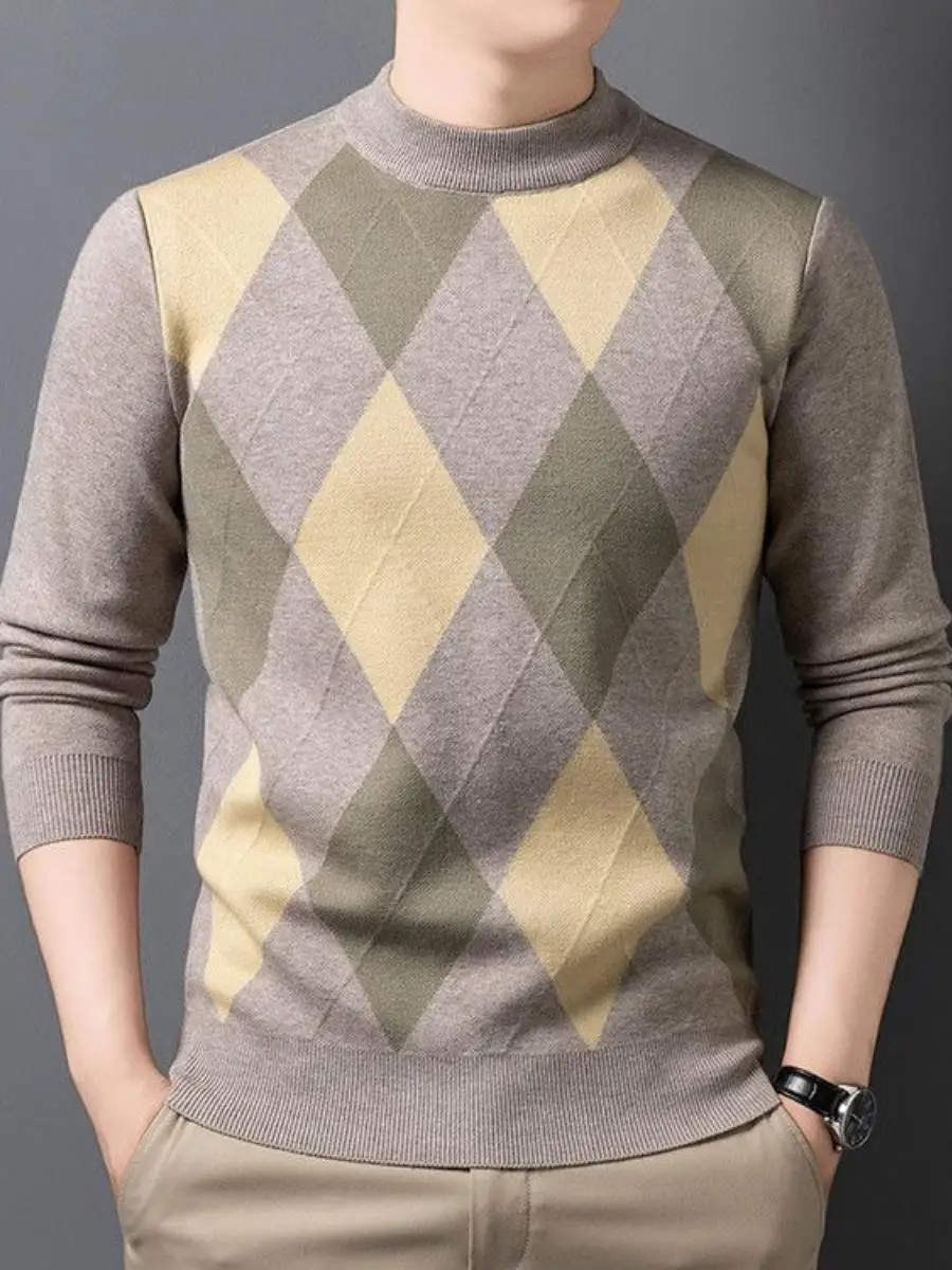 

Winter Mens Knitted Sweater Casual Busin High Collar round Ne Midlife Stand Collar 3 Colors Open Cardigan Soft Medium Th...
