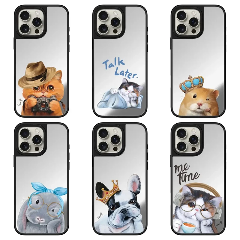 

Cute Animals Mirror Magnetic Phone Case Cover for IPhone 11 12 13 14 15 16 Pro Max Case for IPhone 16 Pro Max