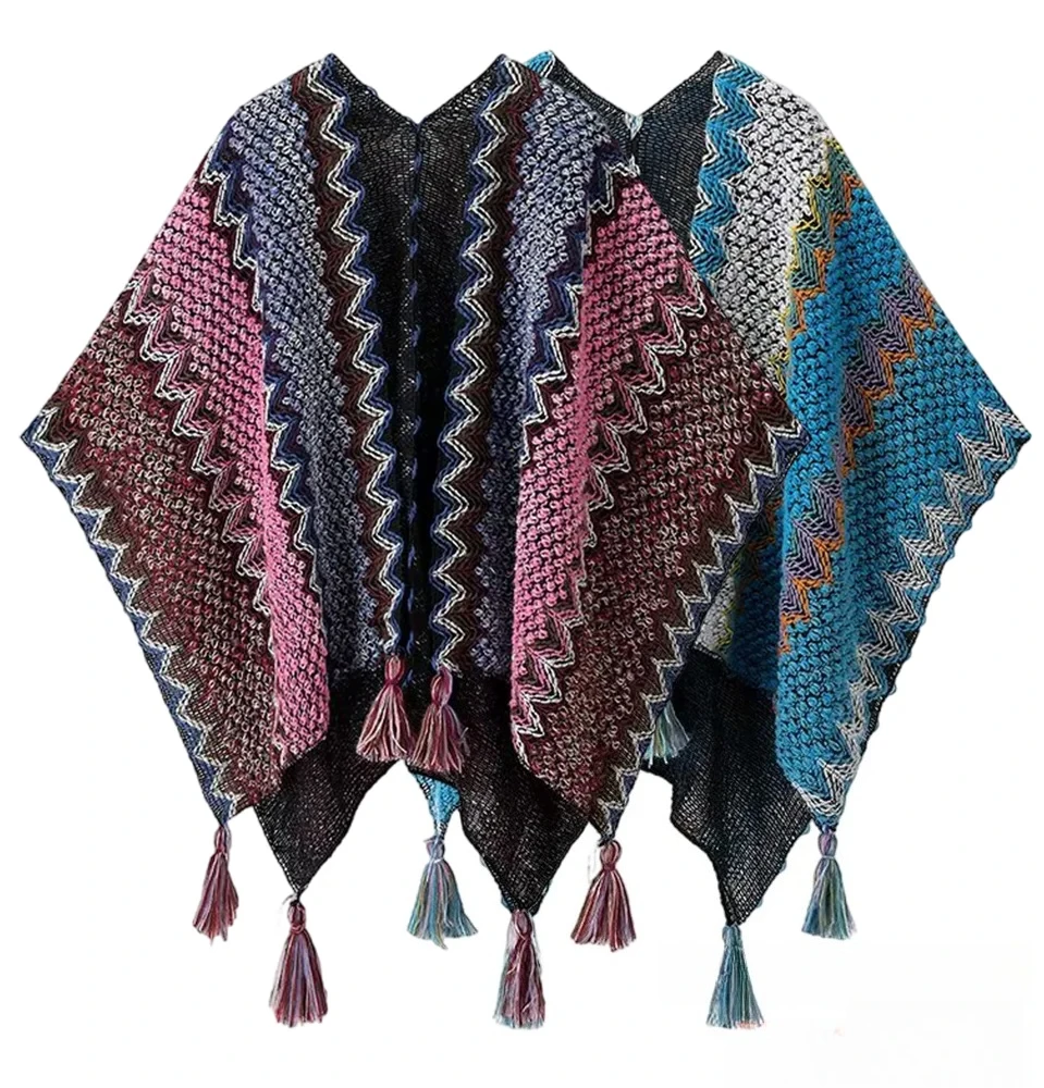 

KONDALA женская винтажная вязаная шаль в стиле бохо, накидка с кисточками, свободный открытый плащ, весна-осень 2024, модная элегантная повседневная женская накидка, куртка