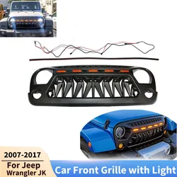 For Jeep Wrangler JK 2007 2008 2009-2017 Car Front Bumper Grilles Hood with Led Light Body Kit Racing Grills Accessories Tuning