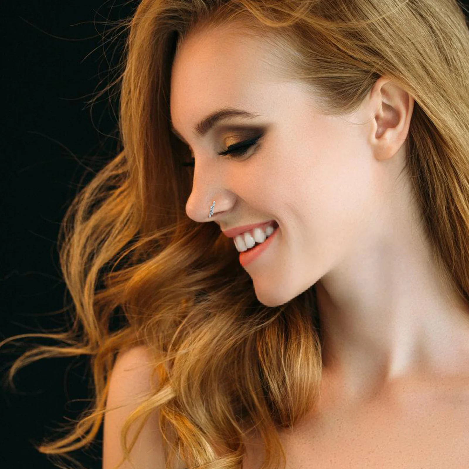 2 قطعة حلقة الأنف غير المثقوبة T على شكل مشبك على الحاجز الصناعي مجوهرات تألق زركونيا الأنف الدائري الكفة الغضروف وهمية هوب