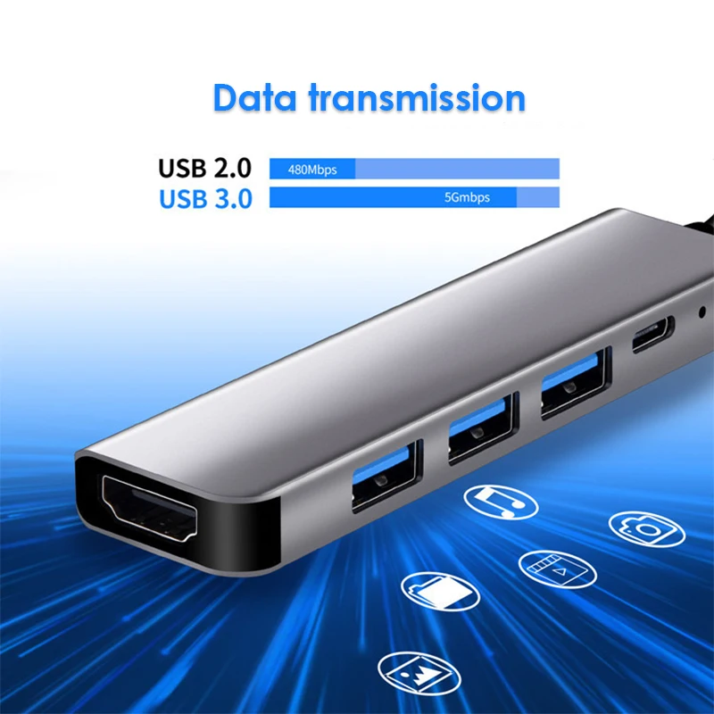 5 in 1 USB Type C 3.1 To 4K HDTV 5Gbps USB 3.0 USB2.0 Hub Data Sync Compatible Thunderbolt 3/4 PD 85w Charge Dock for Macbook