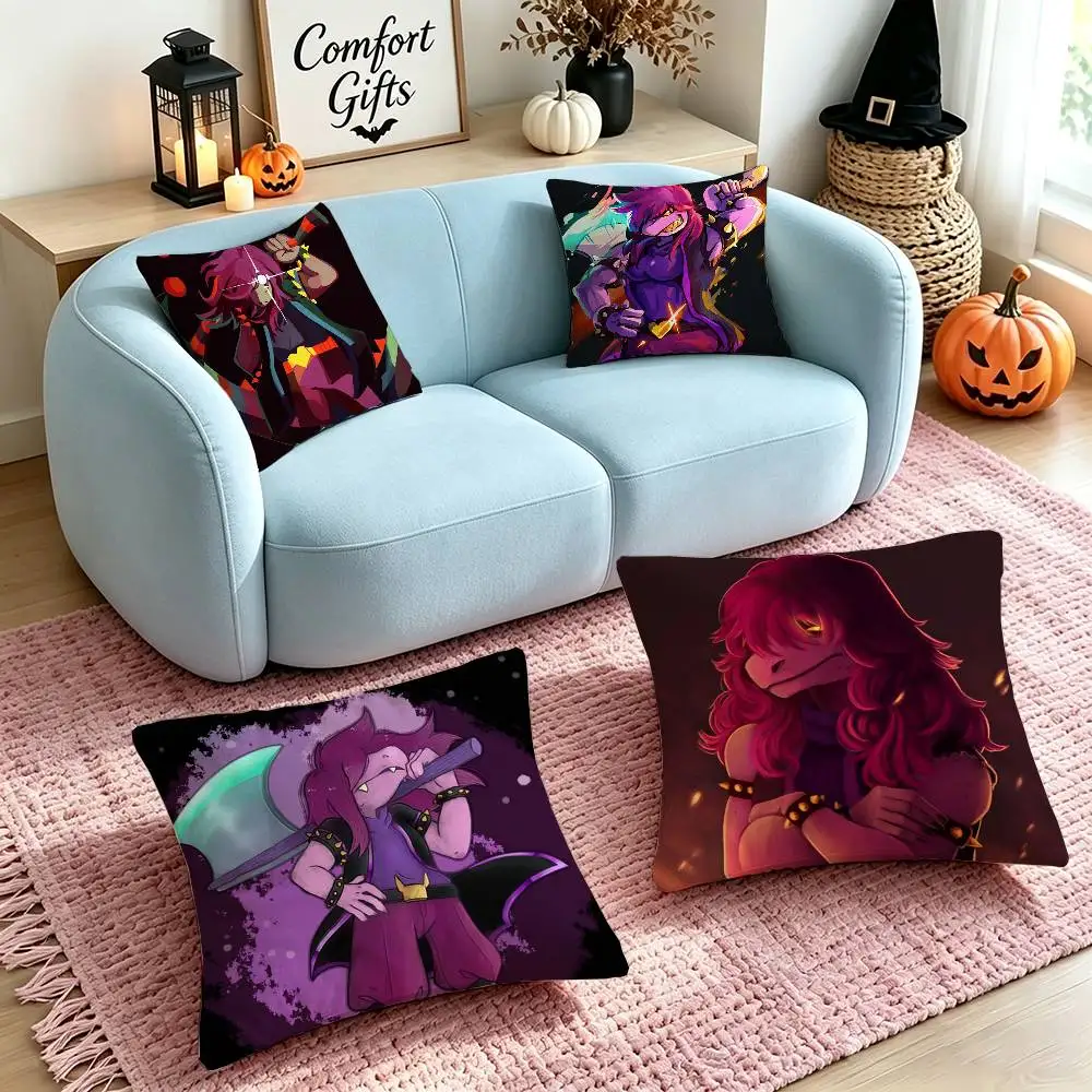 S-Susie D-Deltarune  Pillow Case Square Double-Sided Sofa Cushion Cover Bedroom Bedside Pillow