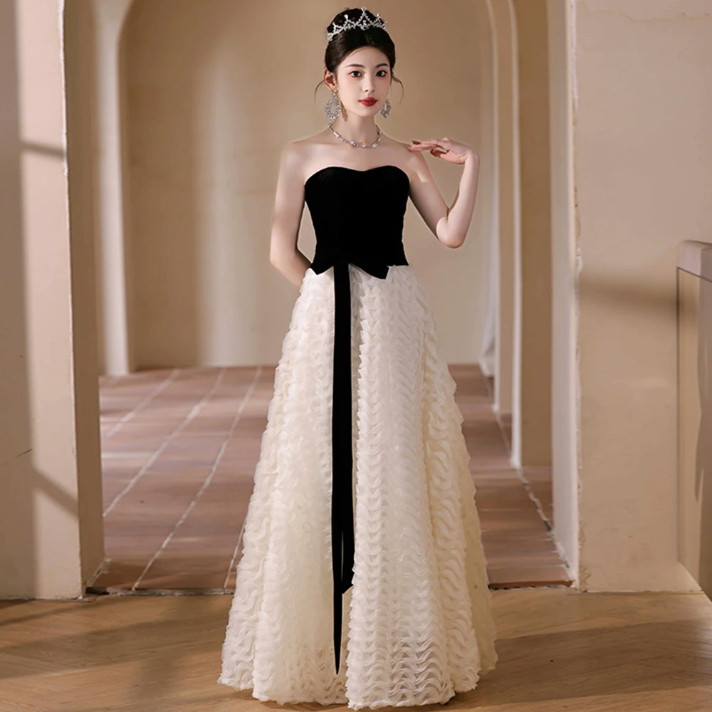 

Princess Style Evening Gown Women's Strapless Ball Dress New Splicing Pleated Design Birthday Party Lightweight Luxury Dresses