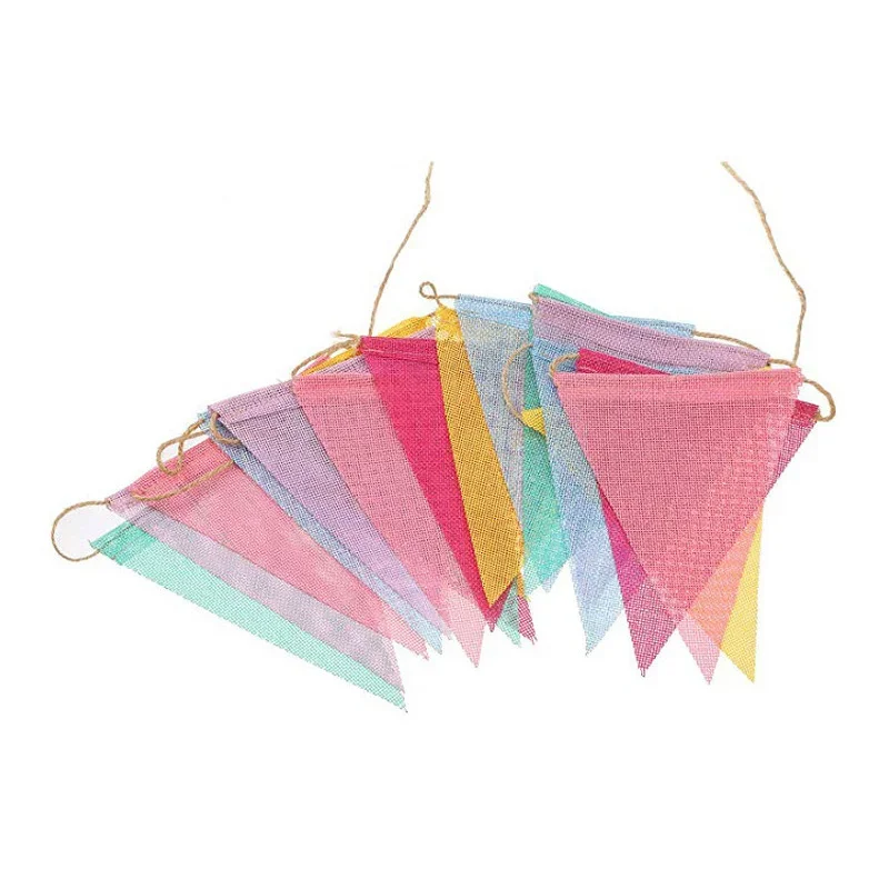 Banner Flags Multicolor Burlap Bunting Triangle Rainbow Garland Pennants for Outdoor Classroom Hanging Birthday Party Decoration