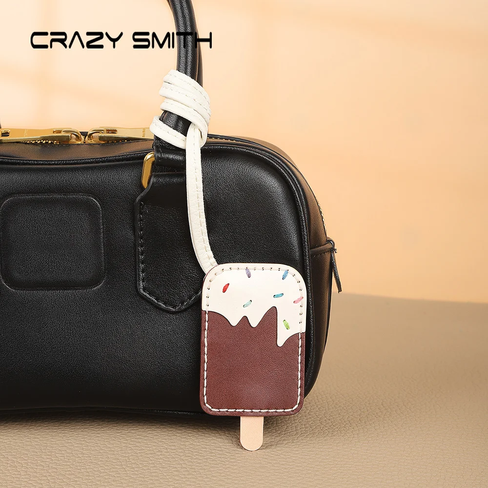 

CRAZYSMITH Брелок для сумки-мороженицы ручной работы, Сумка-подвеска из натуральной кожи для сумок, Интересные Стильные аксессуары для кожаных сумок