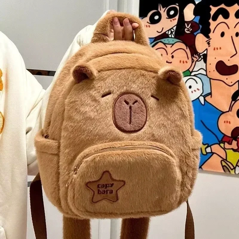 Capibara mochila bonito capivara bolsa de pelúcia moda plushie mochila kawaii animal mini push carteira feminina sacos presente