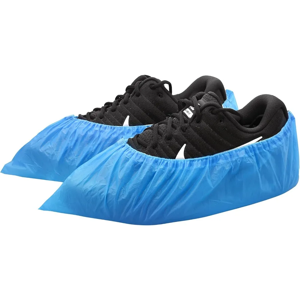Disposable Non-Slip Shoe Covers for Indoors and Outdoors 100 Pieces 50 Pairs Waterproof CPE Plastic Booties Protectors for Home Hospital Office Hotel Construction Visit Reusable Shoe Covering Large Size Fits Men up to US