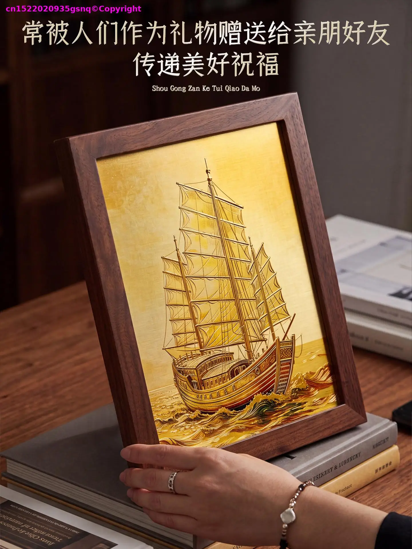 Exclusive # lucky mascot HOME BAR CLUB OFFICE FENG SHUI decorative ornament Golden sailboat gold-plated copper carving sailing