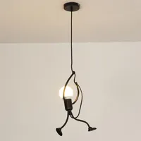 Vintage Iron Little Man Modern Arts Chandelier LED Ceiling Lamp Home Living Room Children Bedroom Decor Black E27 Pendant Lights