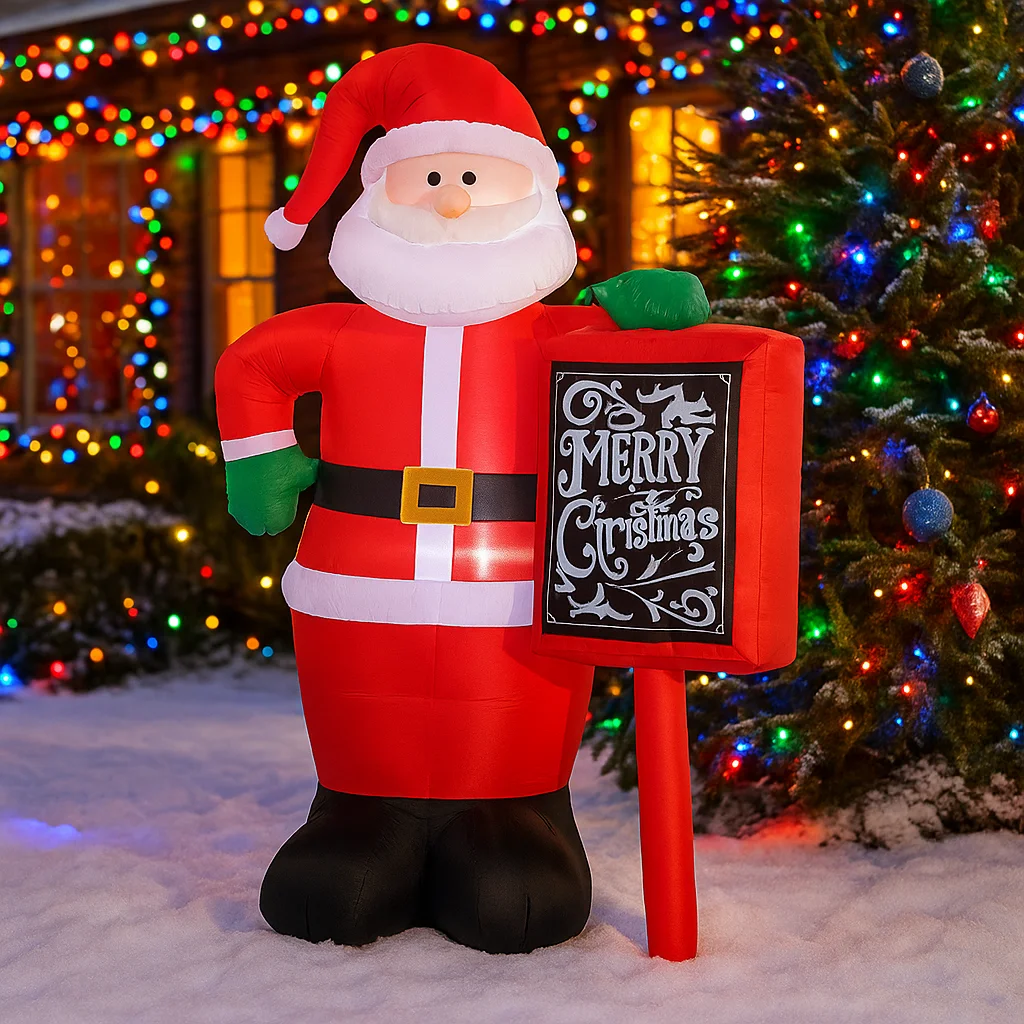 

1.8M/5.9FT Inflatable Santa Claus with Merry Christmas Sign Lights LED Home Decor Toys Yard Xmas Holiday Supplies Outdoor Decor