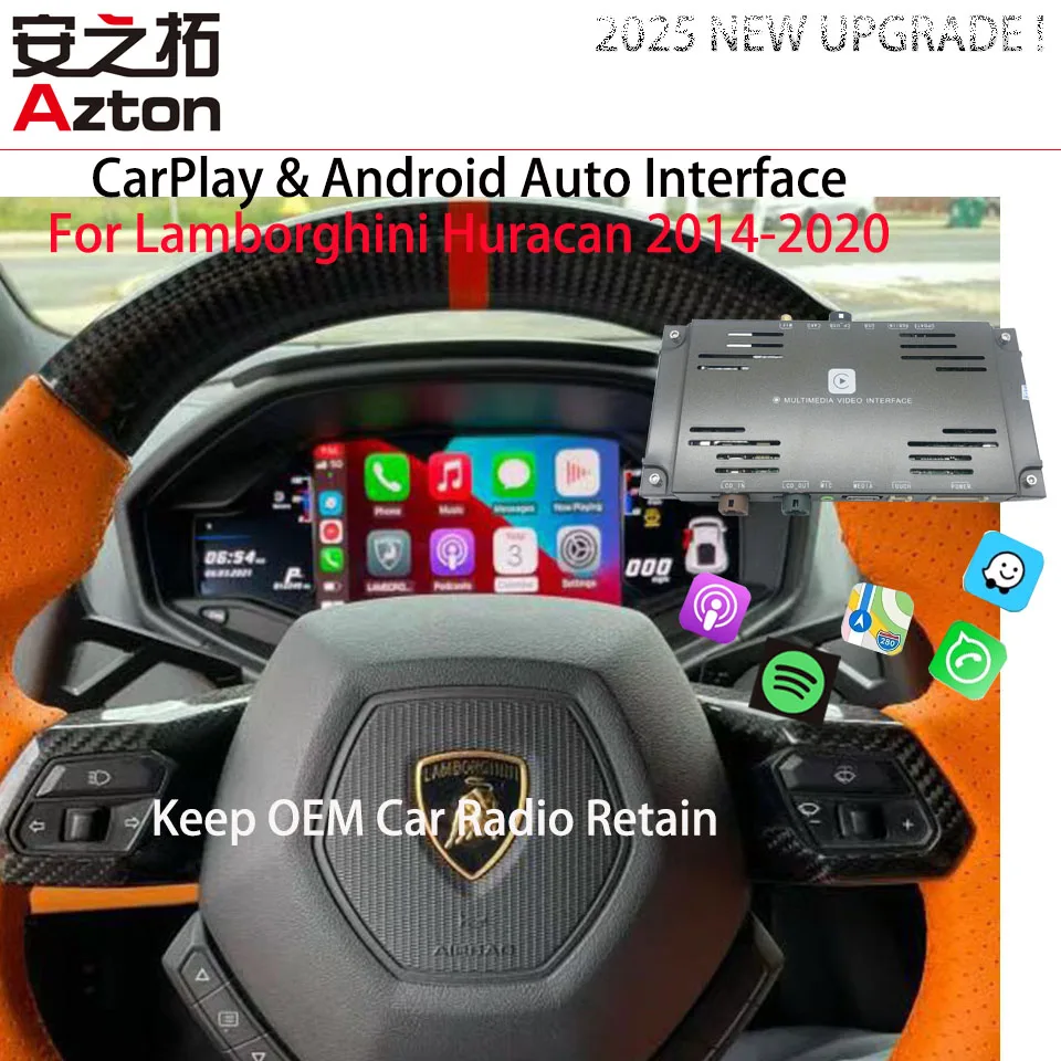 AZTON OEM Bluetooth-Auto-Schnittstelle für Lamborghini Huracan – Armaturenbrett-Integration mit Apple Map Navigation Android Auto CarPlay
