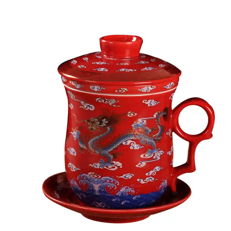 

Набор чайных чашек из четырех предметов, керамический фильтр с крышкой, офисные встречи, личное заваривание чая, чашка дракона Цзиндэчжэнь