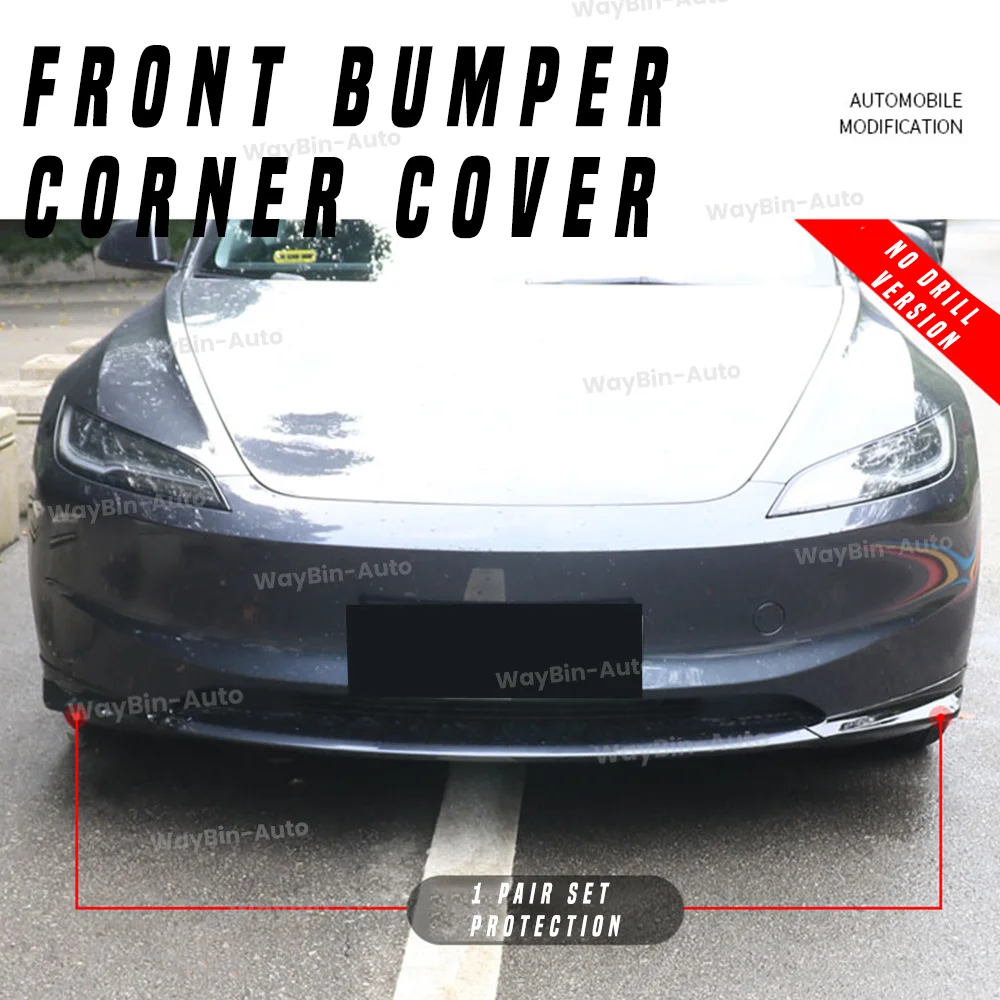 Front Bumper Corner Protector for Tesla Model 3 Highland 2024 Anti Collision Strips Corner Guard Bumper Lip Auto Accessories