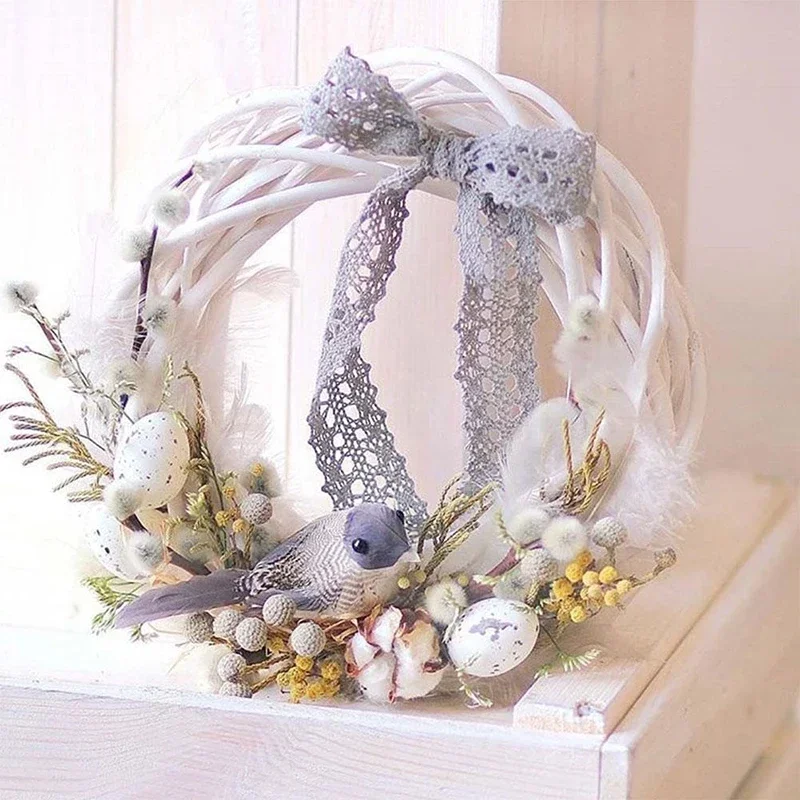 10-30cm White Rattan Wreath Ring DIY Easter Egg Decor Artificial Flower Garland Happy Easter Party Gifts Wedding Home Decoration