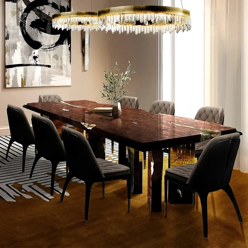 Rectangle solid wood, large dining table, dining table, villa, dining table