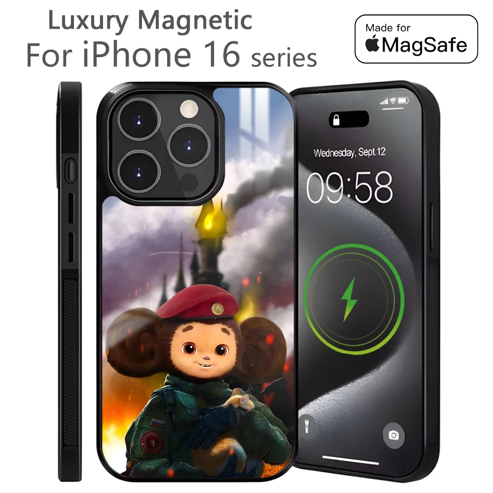 Russia Cute Cheburashka Phone Case For iPhone 16 15 14 13 12 11 Pro Max Plus Mini Magnetic Magsafe Wireless Charging Cover