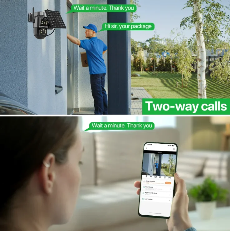 Outdoor Wifi Solar Camera Met 6.7W Zonnepaneel 4mp Dual Lens Dual Screen Linked Security Surveillance Ingebouwde 7800 Mah Batterij