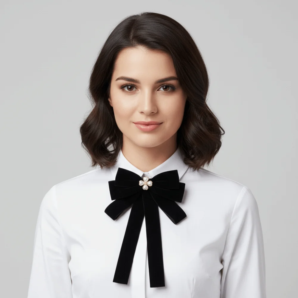 الفاخرة المخملية الشريط الأسود دبوس الراين اللؤلؤ الأسود القوس ربطة العنق متعدد الطبقات الخرز الشريط شارة بروش الأطراف