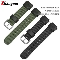 18mm Green Black Nylon Watch Band Strap Fit for Casio G Shock W-S200H W-800H W-216H W-735H F-108WH W-215 AEQ-110W /SGW-300H/400H