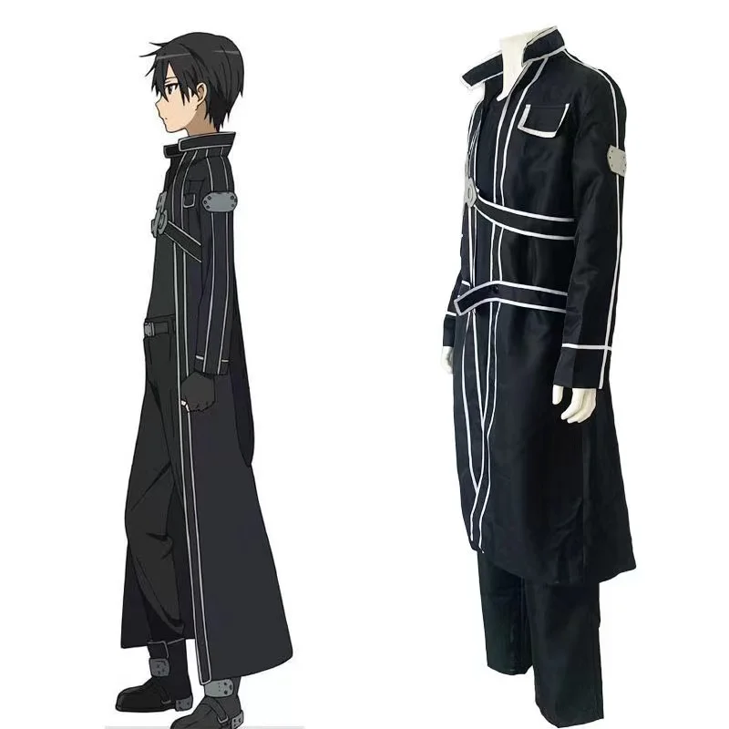 Game Sword Art Online SAO Kirito Kirigaya Kazuto Robe Cosplay Costume Long Overcoat Trench Coat Eugeo cosplay Adult Full Set Men