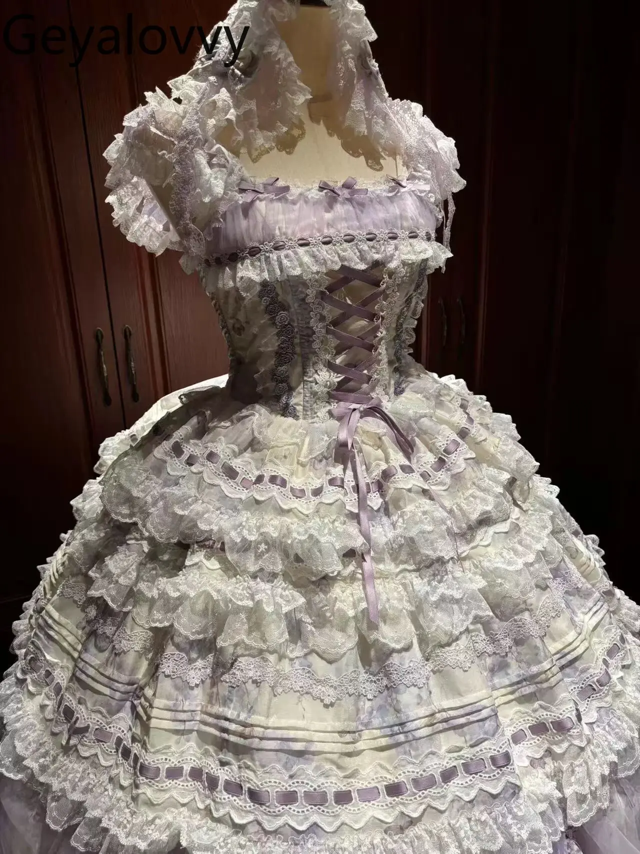 

Japanese Original Design Purple Suit with Bow Lace Slim-fit Sleeveless Top and High-waisted Skirt Trailing Hair Accessory Set